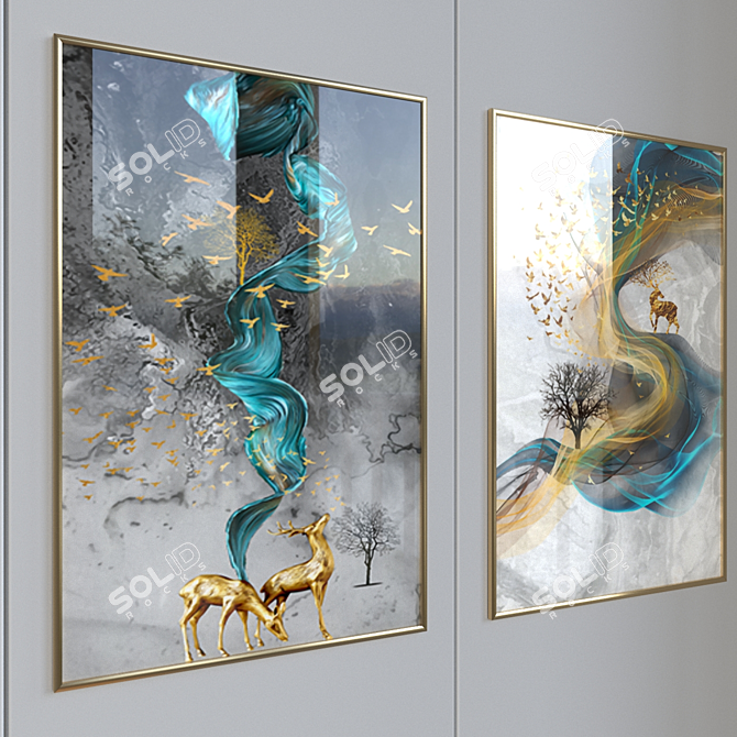 Elegant Blooms: Canvas Art with Frame 3D model image 3