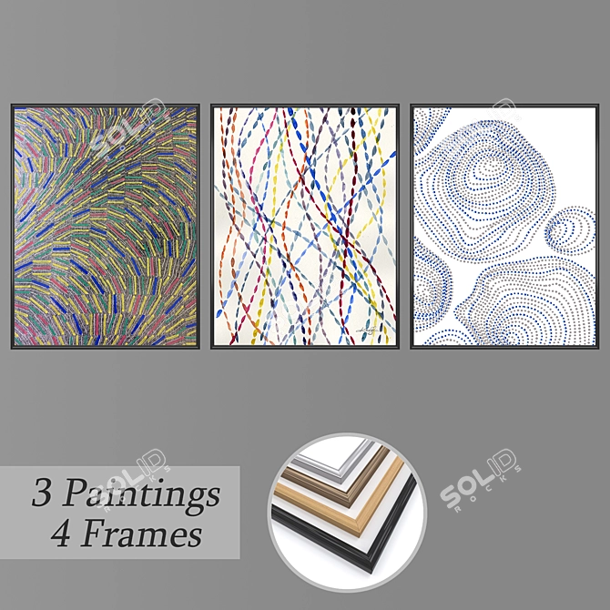 Artistic Wall Decor Set with Versatile Frames 3D model image 1