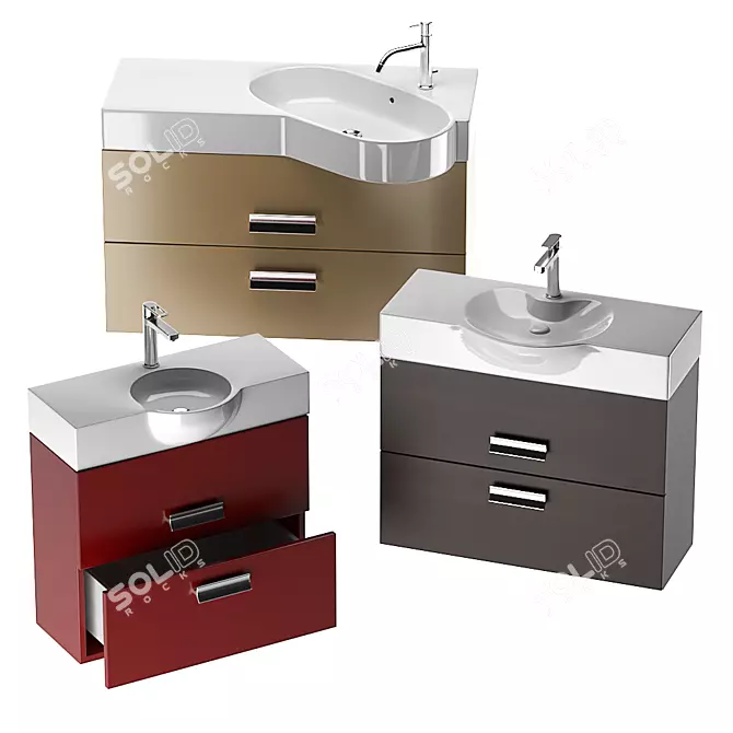 Modern Wash Basin Set with Cabinets 3D model image 1