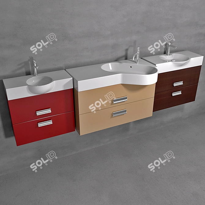 Modern Wash Basin Set with Cabinets 3D model image 2