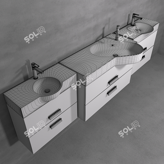 Modern Wash Basin Set with Cabinets 3D model image 3