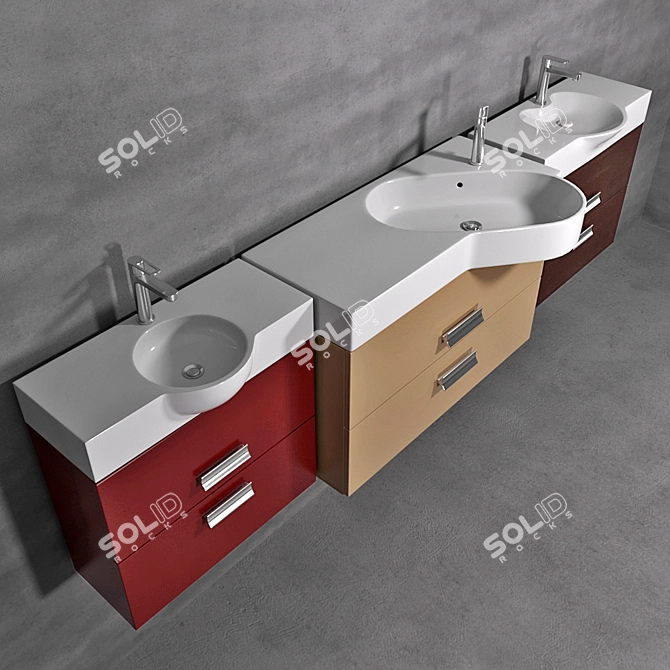 Modern Wash Basin Set with Cabinets 3D model image 4
