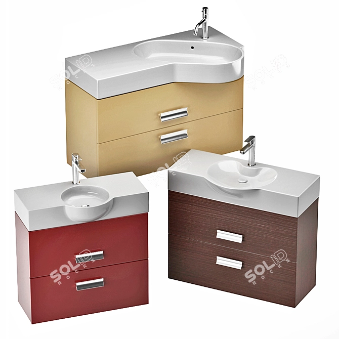Modern Wash Basin Set with Cabinets 3D model image 7