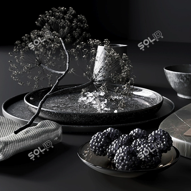 Elegant Black Heracleum Tableware 3D model image 3