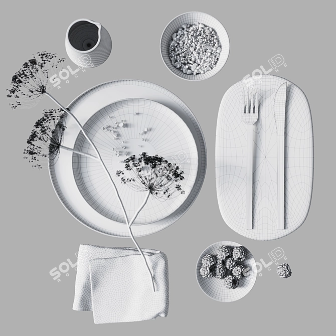 Elegant Black Heracleum Tableware 3D model image 4