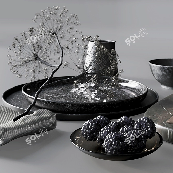 Elegant Black Heracleum Tableware 3D model image 7