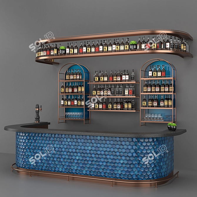 Blue Bar Set: Exclusive Ceramic Drinks Counter 3D model image 3
