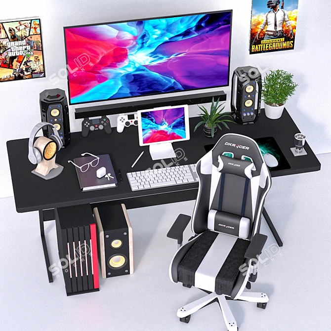 Ultimate Gaming Setup: Chair, PC Case, Speakers, Headphones | 860k Polygons 3D model image 3