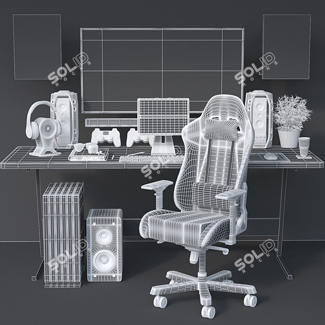 Ultimate Gaming Setup: Chair, PC Case, Speakers, Headphones | 860k Polygons 3D model image 4