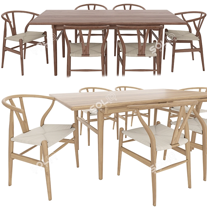  Scandi Style: CH24 Chair & CH327 Table 3D model image 1
