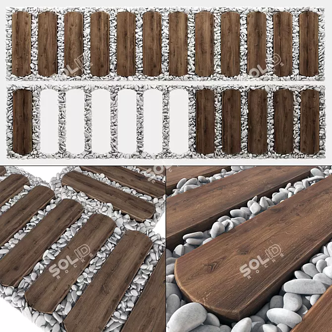 Wooden Board Pebble Paving Stones 3D model image 1