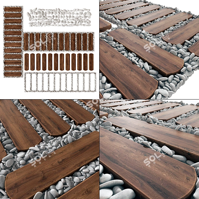 Wooden Board Pebble Paving Stones 3D model image 2