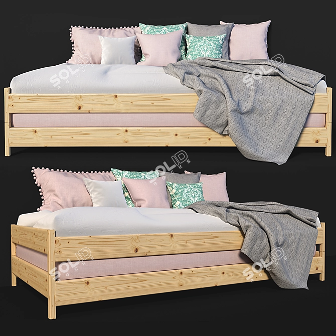 Stylish Stackable Double Bed 3D model image 1