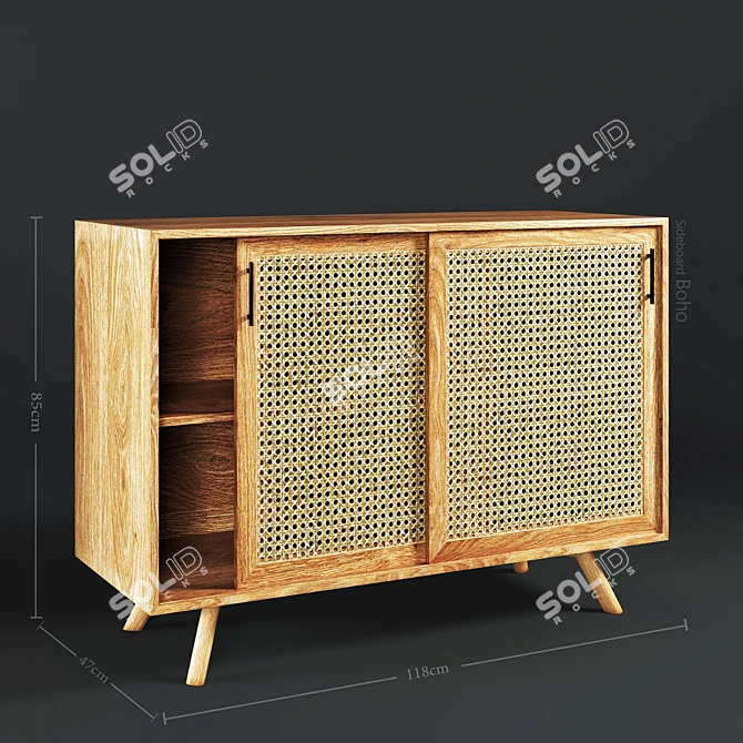 Boho Style Decorative Sideboard - Ready for Closeup Shots 3D model image 1