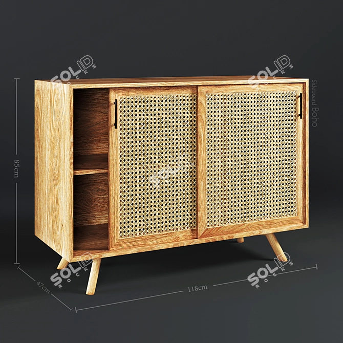 Boho Style Decorative Sideboard - Ready for Closeup Shots 3D model image 6