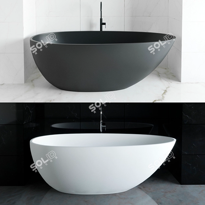 Modern Matte Black and White Bathtub - KKR-B068 3D model image 1