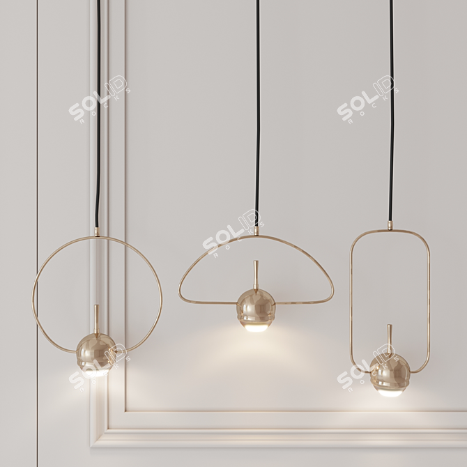 Tollo Gold Pendant Chandelier: Elegant Lighting with LED Bulb 3D model image 2