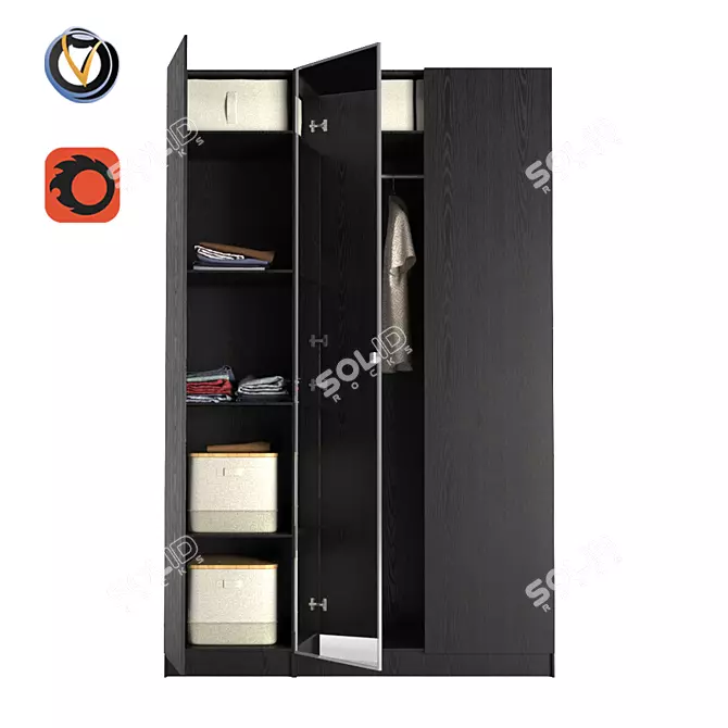 Paks Forsand Vikedal Wardrobe: Stylish Oak with Mirrored Glass 3D model image 1