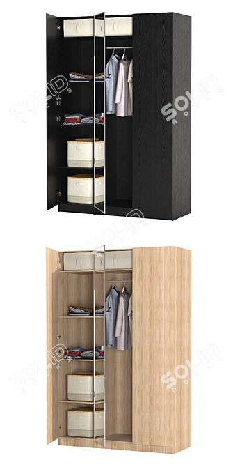 Paks Forsand Vikedal Wardrobe: Stylish Oak with Mirrored Glass 3D model image 2