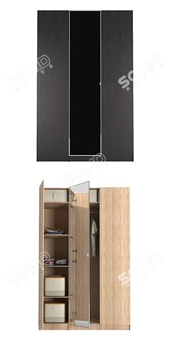 Paks Forsand Vikedal Wardrobe: Stylish Oak with Mirrored Glass 3D model image 3