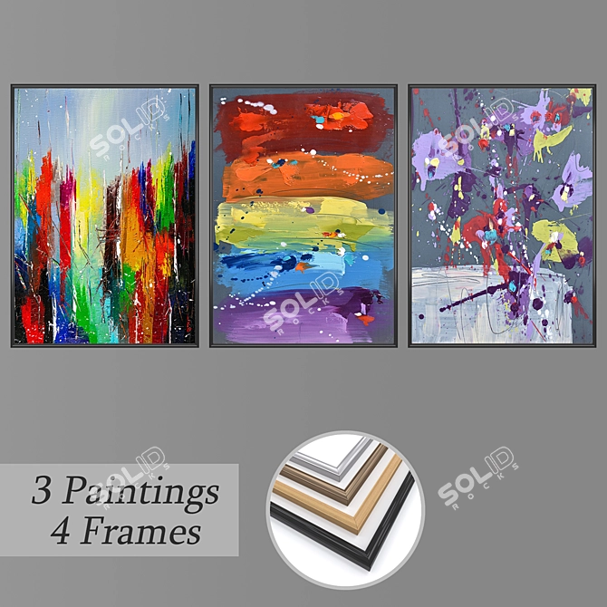 Eclectic Framed Wall Art Set 3D model image 1