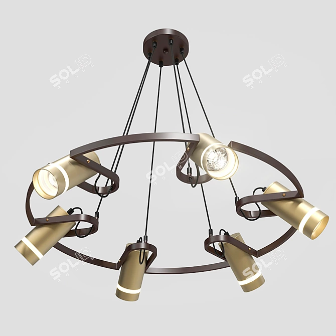 Sleek Golden Brown Chandelier (6-Light) 3D model image 2