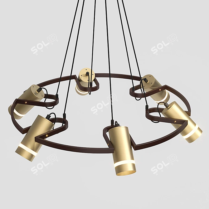 Sleek Golden Brown Chandelier (6-Light) 3D model image 4