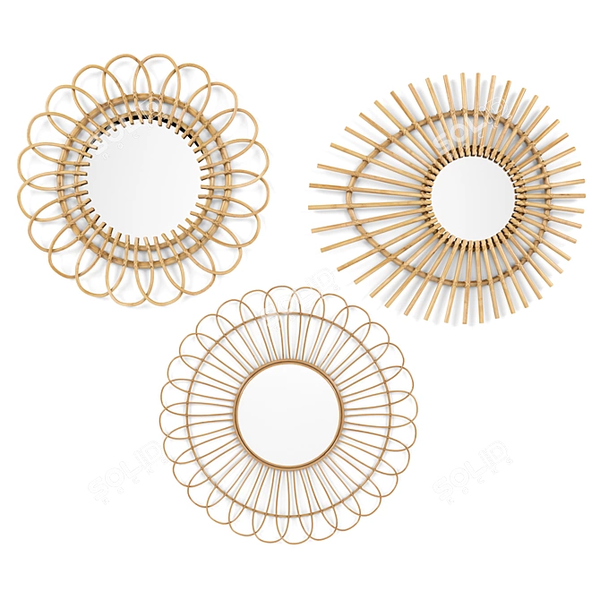 Rattan Mirror Pair: Chic and Practical 3D model image 1