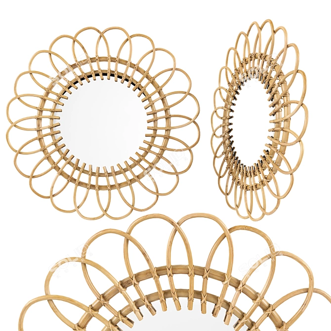 Rattan Mirror Pair: Chic and Practical 3D model image 2