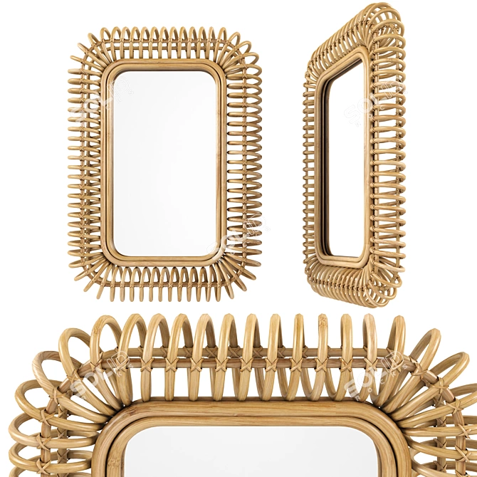 Natural Rattan Mirror Set 3D model image 4