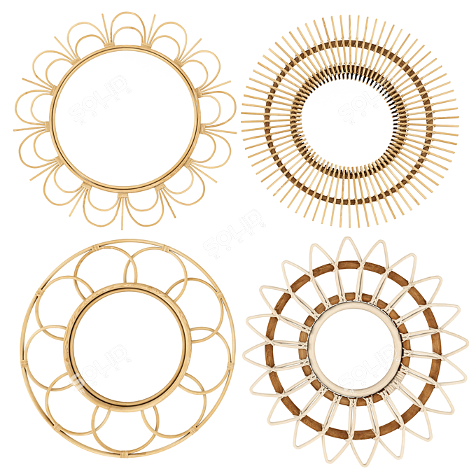 Rattan Mirror Set: Creative Style 3D model image 1