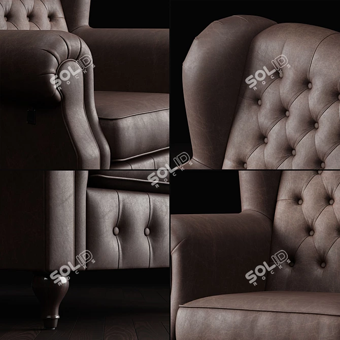 Vintage Leather Sherlock Armchair 3D model image 2
