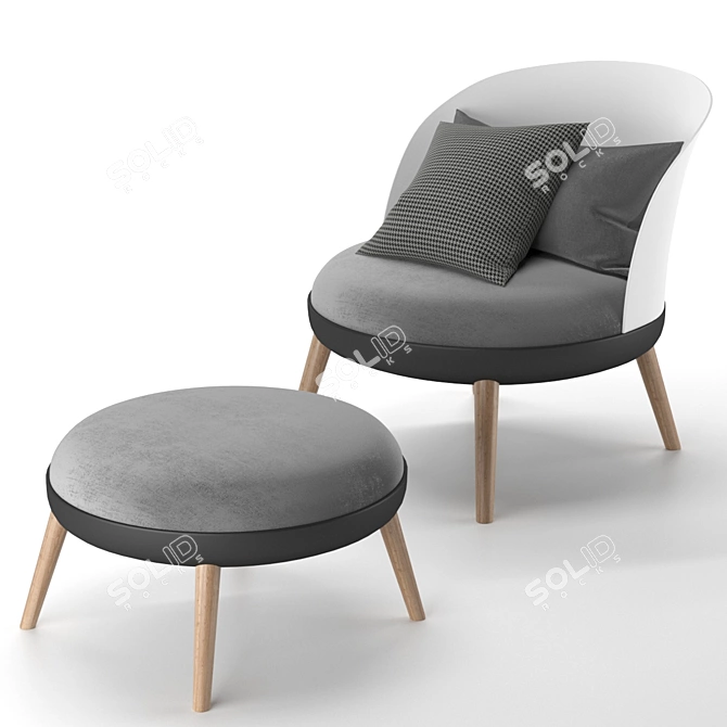 Cherry Accent Chair with Ottoman 3D model image 1