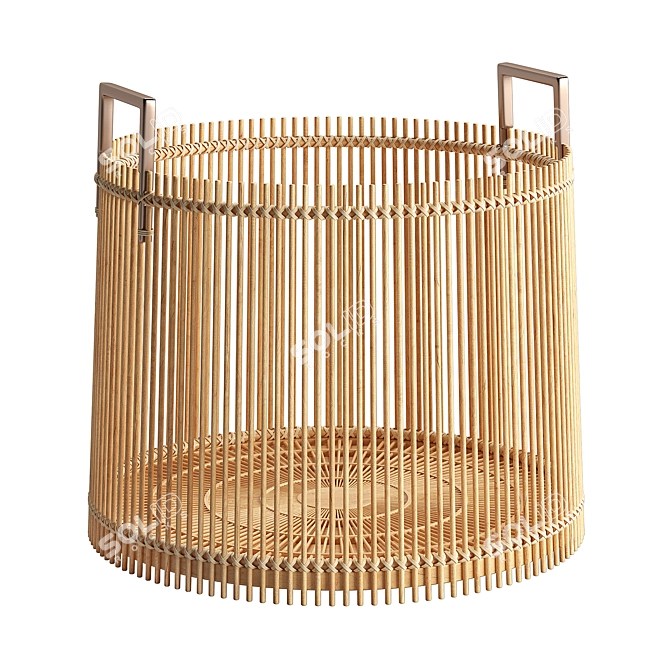 Bamboo Basket: Brass & Natural Elegance 3D model image 1