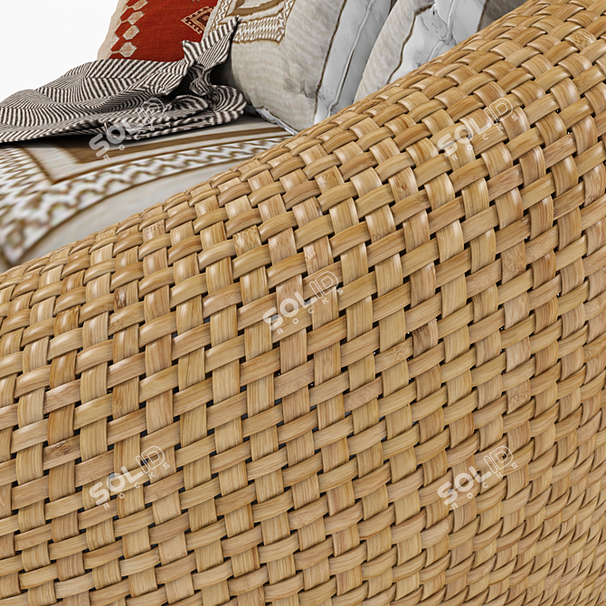 Rustic Rattan Armchair: Cushioned Comfort! 3D model image 2