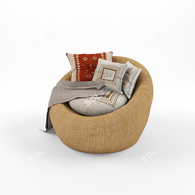 Rustic Rattan Armchair: Cushioned Comfort! 3D model image 3