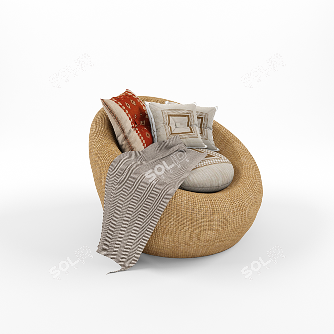 Rustic Rattan Armchair: Cushioned Comfort! 3D model image 4