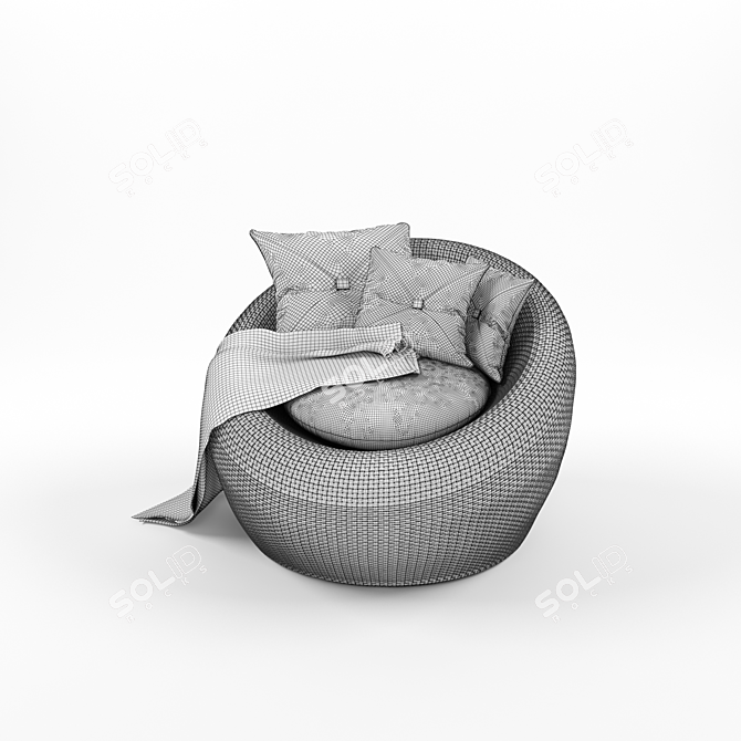 Rustic Rattan Armchair: Cushioned Comfort! 3D model image 5