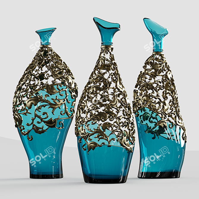Luxury Glass Brass Vase 3D model image 3