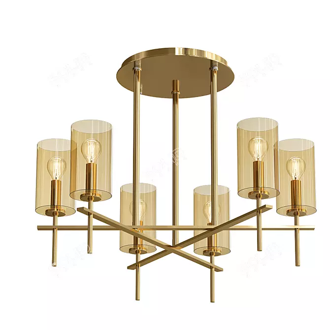 Golden Glow: Light Cylinders 6-Lamp Chandelier 3D model image 1