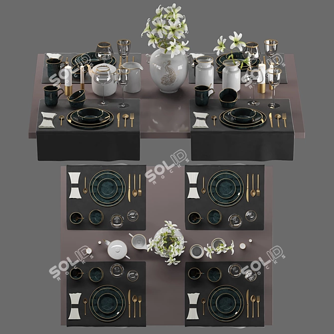 Exquisite Dining Experience: Luxury Table Setting 3D model image 1