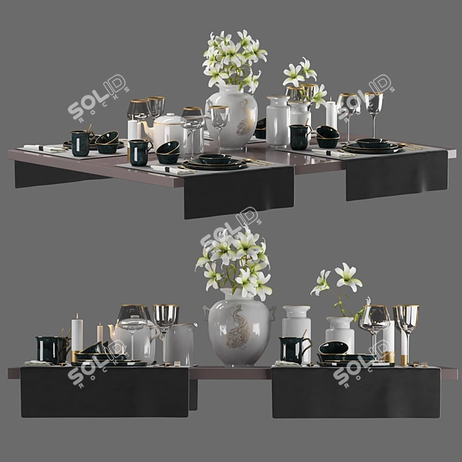 Exquisite Dining Experience: Luxury Table Setting 3D model image 2