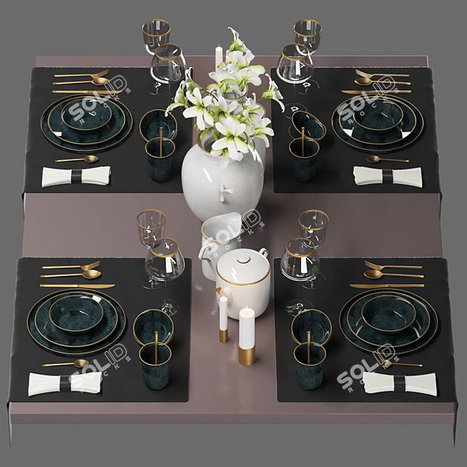 Exquisite Dining Experience: Luxury Table Setting 3D model image 3
