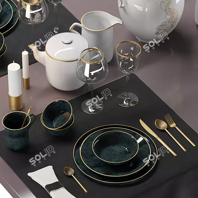 Exquisite Dining Experience: Luxury Table Setting 3D model image 4