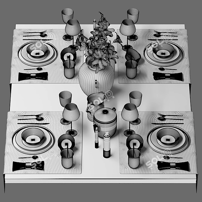 Exquisite Dining Experience: Luxury Table Setting 3D model image 5
