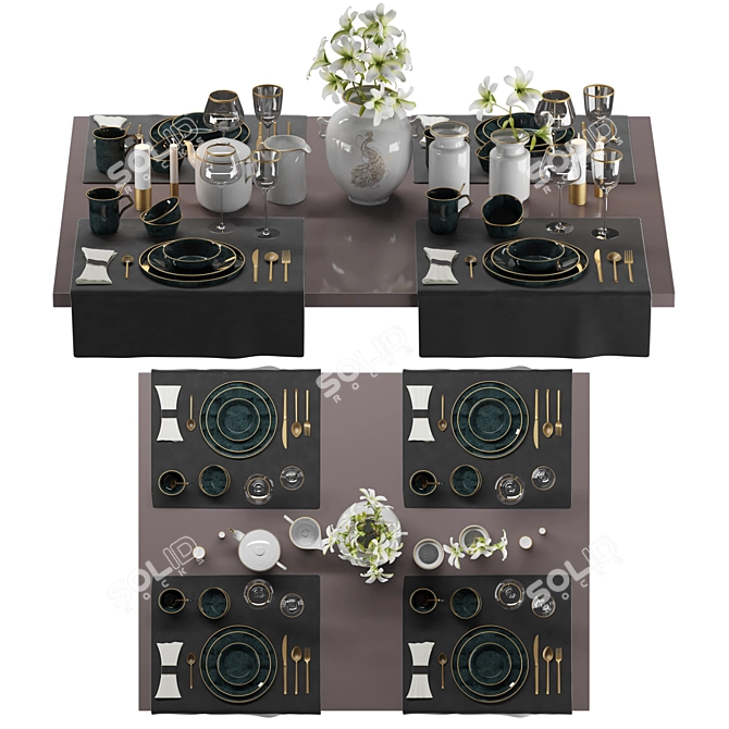Exquisite Dining Experience: Luxury Table Setting 3D model image 6