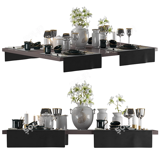 Exquisite Dining Experience: Luxury Table Setting 3D model image 7