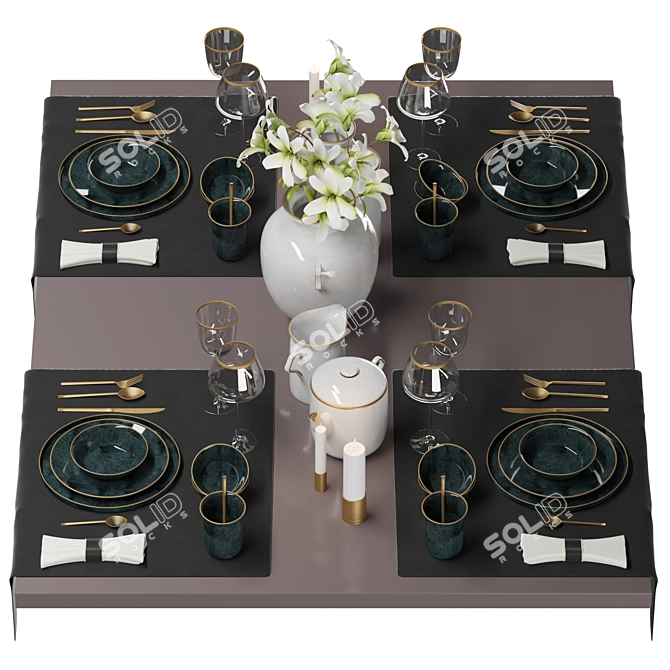 Exquisite Dining Experience: Luxury Table Setting 3D model image 8