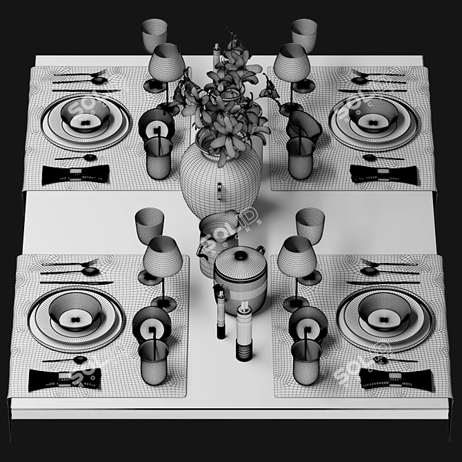 Exquisite Dining Experience: Luxury Table Setting 3D model image 9