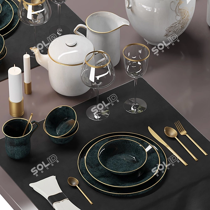 Exquisite Dining Experience: Luxury Table Setting 3D model image 10